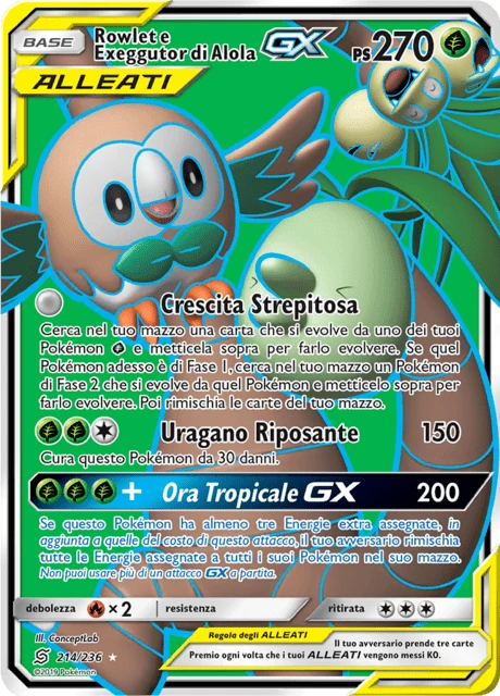 Rowlet e Exeggutor di Alola-GX